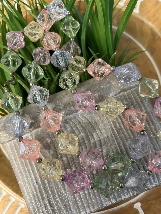 Pastel Faceted Bead Necklace - Multi Color on spring-ring c clasp ice cube vibes - Picture 3 of 12